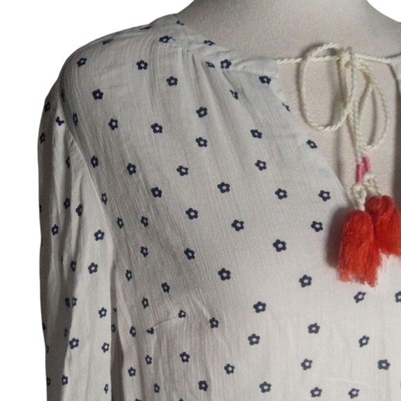 Boden Cotton Lightweight Floral Print Tie Neck Peasant Blouse Size 4 - Picture 3 of 8